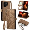 For Tecno Pova 5 4G Geometric Zipper Wallet Side Buckle Leather Phone Case(Brown)