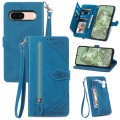 For Google Pixel 7a Embossed Flower Zipper Leather Phone Case(Blue)