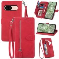 For Google Pixel 7 Embossed Flower Zipper Leather Phone Case(Red)