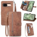 For Google Pixel 6 Embossed Flower Zipper Leather Phone Case(Brown)