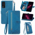 For T-Mobile REVVL V+ 5G Embossed Flower Zipper Leather Phone Case(Blue)