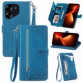 For Tecno Pova 5 4G  Embossed Flower Zipper Leather Phone Case(Blue)