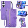 For Blackview A200 Pro Embossed Flower Zipper Leather Phone Case(Purple)