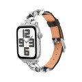 For Apple Watch Series 8 45mm Rhinestone Denim Chain Leather Watch Band(Black)