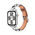 For Apple Watch Series 3 38mm Rhinestone Denim Chain Leather Watch Band(Brown)