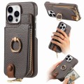 For iPhone 15 Pro Max Litchi Leather Oil Edge Ring Zipper Wallet Back Phone Case(Grey)