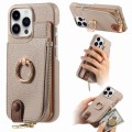 For iPhone 15 Pro Max Litchi Leather Oil Edge Ring Zipper Wallet Back Phone Case(Khaki)