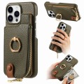 For iPhone 15 Pro Max Litchi Leather Oil Edge Ring Zipper Wallet Back Phone Case(Green)