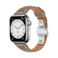 For Apple Watch SE 2023 44mm Plain Leather Butterfly Buckle Watch Band(Gray+Silver)