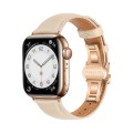 For Apple Watch SE 2023 44mm Plain Leather Butterfly Buckle Watch Band(Apricot+Rose Gold)