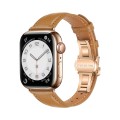 For Apple Watch SE 2023 44mm Plain Leather Butterfly Buckle Watch Band(Brown+Rose Gold)