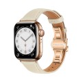 For Apple Watch SE 2023 40mm Plain Leather Butterfly Buckle Watch Band(Beige+Rose Gold)