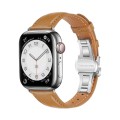 For Apple Watch Series 9 45mm Plain Leather Butterfly Buckle Watch Band(Brown+Silver)