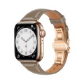 For Apple Watch Series 6 44mm Plain Leather Butterfly Buckle Watch Band(Gray+Rose Gold)