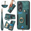 For Honor 90 Retro Skin-feel Ring Multi-card RFID Wallet Phone Case(Green)