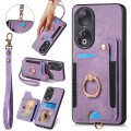 For Honor 90 Retro Skin-feel Ring Multi-card RFID Wallet Phone Case(Purple)