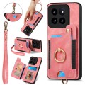 For Xiaomi 14 Pro Retro Skin-feel Ring Multi-card RFID Wallet Phone Case(Pink)