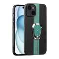 For iPhone 15 Plus Magnetic Litchi Leather Back Phone Case with Holder(Green)