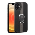 For iPhone 12 Magnetic Litchi Leather Back Phone Case with Holder(Black)