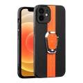 For iPhone 12 Magnetic Litchi Leather Back Phone Case with Holder(Orange)
