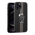 For iPhone 12 Pro Magnetic Litchi Leather Back Phone Case with Holder(Black)
