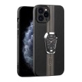 For iPhone 11 Pro Magnetic Litchi Leather Back Phone Case with Holder(Black)