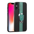 For iPhone X / XS Magnetic Litchi Leather Back Phone Case with Holder(Green)