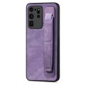 For Samsung Galaxy S20 Ultra 5G Retro Wristband Holder Leather Back Phone Case(Purple)