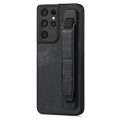 For Samsung Galaxy S21 Ultra 5G Retro Wristband Holder Leather Back Phone Case(Black)