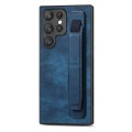 For Samsung Galaxy S22 Ultra 5G Retro Wristband Holder Leather Back Phone Case(Blue)