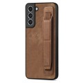 For Samsung Galaxy S21 FE 5G Retro Wristband Holder Leather Back Phone Case(Brown)