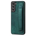 For Samsung Galaxy S21 FE 5G Retro Wristband Holder Leather Back Phone Case(Green)
