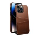 For iPhone 15 Pro Max Suteni Calf Texture Back Cover Phone Case with Card Slots(Brown)