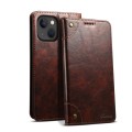 For iPhone 15 Suteni Baroque Calf Texture Buckle Wallet Leather Phone Case(Brown)