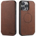 For iPhone 15 Pro Suteni J06 Retro Matte Litchi Texture Leather Magnetic Magsafe Phone Case(Brown)