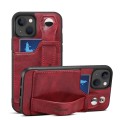 For iPhone 15 SUTENI H12 Wrist Strap Leather Back Phone Case with Card Slot(Red)