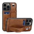For iPhone 15 Pro Max SUTENI H12 Wrist Strap Leather Back Phone Case with Card Slot(Brown)