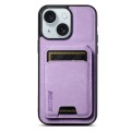 For iPhone 15 Suteni H02 Litchi Leather Card Wallet Stand Back Phone Case(Purple)