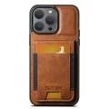 For iPhone 15 Pro Max Suteni H03 Oil Wax Leather Wallet Stand Back Phone Case(Brown)