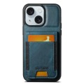 For iPhone 15 Plus Suteni H03 Oil Wax Leather Wallet Stand Back Phone Case(Blue)