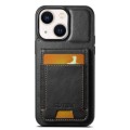 For iPhone 14 Suteni H03 Oil Wax Leather Wallet Stand Back Phone Case(Black)
