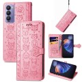 For Tecno Camon 18i Cat and Dog Embossed Leather Phone Case(Pink)