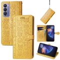 For Tecno Camon 18i Cat and Dog Embossed Leather Phone Case(Yellow)