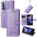 For Tecno Camon 18i Cat and Dog Embossed Leather Phone Case(Purple)