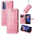 For Tecno Camon 18 Cat and Dog Embossed Leather Phone Case(Pink)