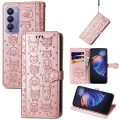 For Tecno Camon 18 Cat and Dog Embossed Leather Phone Case(Rose Gold)