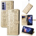 For Tecno Camon 18 Premier Cat and Dog Embossed Leather Phone Case(Gold)