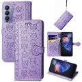 For Tecno Camon 18 Premier Cat and Dog Embossed Leather Phone Case(Purple)