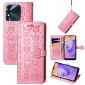 For Tecno Spark 8 Cat and Dog Embossed Leather Phone Case(Pink)