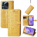 For Tecno Spark 8 Cat and Dog Embossed Leather Phone Case(Yellow)